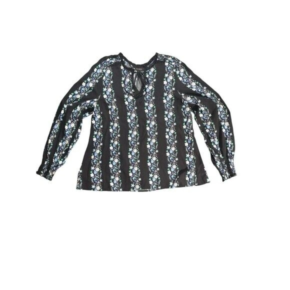 Talbots Womens M Black Floral Peasant Blouse Long Sleeve‎ Whimsigoth Cottagecore
